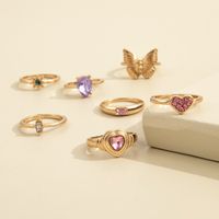 Foreign Trade Creative Design Personality Fashion Butterfly Pink Love Heart Diamond Six-pointed Star Knuckle Ring Seven-piece main image 3