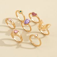 Foreign Trade Creative Design Personality Fashion Butterfly Pink Love Heart Diamond Six-pointed Star Knuckle Ring Seven-piece main image 6