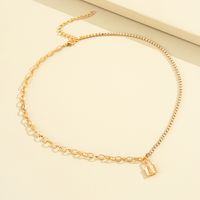 Europe And America Cross Border Popular Female Accessories Fashion Minimalist Creative Stitching Chain Lock Shaped Pendant Necklace Clavicle Chain main image 3