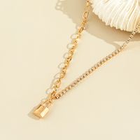 Europe And America Cross Border Popular Female Accessories Fashion Minimalist Creative Stitching Chain Lock Shaped Pendant Necklace Clavicle Chain main image 6