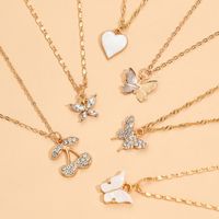 Cross-border Sold Jewelry Fashion Simple Love Butterfly Cherry Full Diamond Fashion Combination Necklace Six-piece Set main image 4