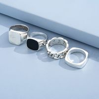 Punk Hip Hop Trend Ring Set Europe And America Cross Border Vintage Geometric Metal Ring Four-piece Ring Set main image 4