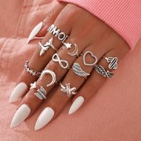 Jewelry Star Moon Airplane Wings Love Hollow Cactus Joint Ring Twelve-piece Set main image 1