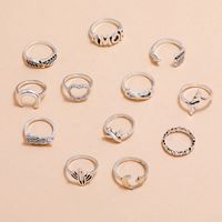 Jewelry Star Moon Airplane Wings Love Hollow Cactus Joint Ring Twelve-piece Set main image 3