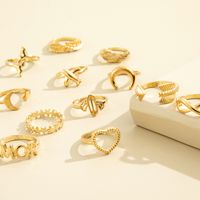 Jewelry Star Moon Airplane Wings Love Hollow Cactus Joint Ring Twelve-piece Set main image 5
