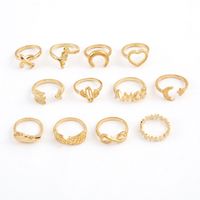 Jewelry Star Moon Airplane Wings Love Hollow Cactus Joint Ring Twelve-piece Set main image 6