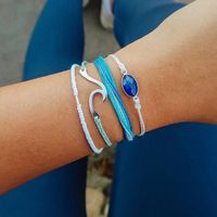 New Personality Handmade Rope Braided Bracelet Sea Wave Blue Gemstone Beaded Four-piece Set main image 1