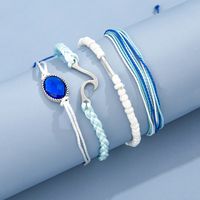 New Personality Handmade Rope Braided Bracelet Sea Wave Blue Gemstone Beaded Four-piece Set main image 3