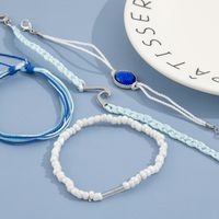 New Personality Handmade Rope Braided Bracelet Sea Wave Blue Gemstone Beaded Four-piece Set main image 6
