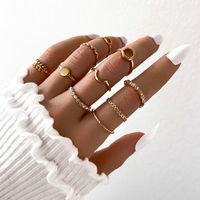 Foreign Trade Hot Selling Personalized Simple Geometric Round Eight-character Leaves Corrugated Ribon Diamond Retro Knuckle Ring 10 Pcs Set main image 2