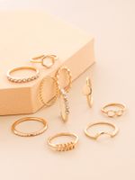 Foreign Trade Hot Selling Personalized Simple Geometric Round Eight-character Leaves Corrugated Ribon Diamond Retro Knuckle Ring 10 Pcs Set main image 6