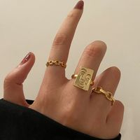 European And American Accessories Fashion Retro Smiling Face Opening Personality Trend Plain Ring Three-piece Set main image 1