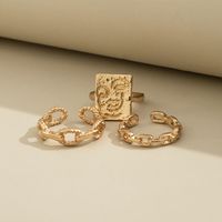 European And American Accessories Fashion Retro Smiling Face Opening Personality Trend Plain Ring Three-piece Set main image 5
