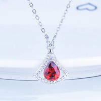 New Garnet Zircon Small Skirt Pendant Micro-inlaid Full Diamond Simulation Pigeons-blood Ruby Colored Gems Fan-shaped Necklace main image 2