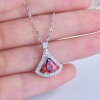 New Garnet Zircon Small Skirt Pendant Micro-inlaid Full Diamond Simulation Pigeons-blood Ruby Colored Gems Fan-shaped Necklace main image 6