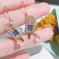 Nuevos Pendientes Coloridos De Paleta Y Helado De Moda Para Mujer, Pendientes De Lujo De La Minoria, Creativos Pendientes De Diamante Con Microincrustaciones De Helado Para Mujer main image 2