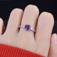 Square Diamond Amethyst Open Ring Small And Versatile Color Treasure Ring main image 5