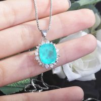 New Lake Water Green Simulation Tourmaline Paraiba Pendant Simple Light Luxurystone Necklace main image 4