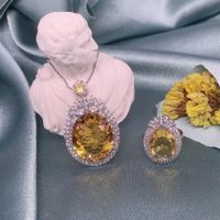 Pigeon Egg Golden Diamond Color Pendant Long Earrings Open Ring Female Wholesale main image 5