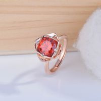 New Imitation Pigeon Blood Red Color Treasure Rose Gold Two-tone Electroplating Rose Open Ring main image 3