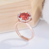 New Imitation Pigeon Blood Red Color Treasure Rose Gold Two-tone Electroplating Rose Open Ring main image 4