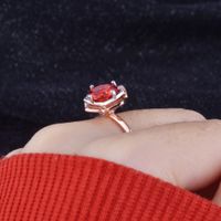 New Imitation Pigeon Blood Red Color Treasure Rose Gold Two-tone Electroplating Rose Open Ring main image 6