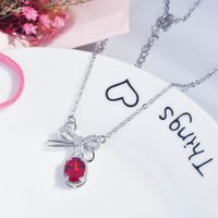 Design Garnet Red Zircon Bow Necklace Korean Style Ins Niche Temperament Clavicle Chain main image 4
