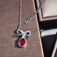 Design Garnet Red Zircon Bow Necklace Korean Style Ins Niche Temperament Clavicle Chain main image 5