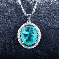 New European And American Style Retro Imitation Paraiba Suit Tik Tok Live Stream Colored Gems Necklace Open Rings Ear Studs Women main image 3