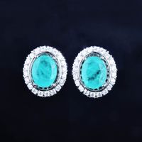 New European And American Style Retro Imitation Paraiba Suit Tik Tok Live Stream Colored Gems Necklace Open Rings Ear Studs Women main image 4