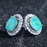 New European And American Style Retro Imitation Paraiba Suit Tik Tok Live Stream Colored Gems Necklace Open Rings Ear Studs Women main image 5