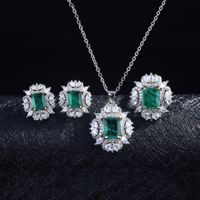 Fashion Simulation Emerald Square Pendant Open Ring Earrings Wholesale main image 1