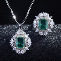 Fashion Simulation Emerald Square Pendant Open Ring Earrings Wholesale main image 6