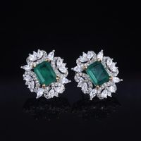 Fashion Simulation Emerald Square Pendant Open Ring Earrings Wholesale main image 3