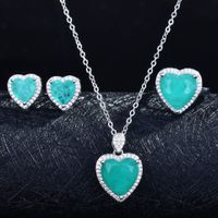 Wholesale Imitation Natural Paraiba Set Heart-shaped Ring Pendant Necklace Earrings Set main image 1