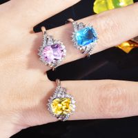 European And American Light Luxury Pink Diamond Yellow Diamond Sapphire Open Ring main image 3