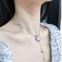 Niche Ins Style Micro Inlaid Zircon Star Moon Y-shaped Mid-length Clavicle Chain Dark Blue Sun Moon Star Necklace main image 4