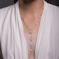 Niche Ins Style Micro Inlaid Zircon Star Moon Y-shaped Mid-length Clavicle Chain Dark Blue Sun Moon Star Necklace main image 5