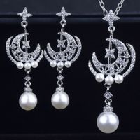 Nouveau Collier Perle Étoile Lune Perle Météore Lune Boucles D&#39;oreilles Ensemble De Bijoux De Mode main image 2