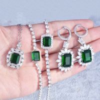 New Luxury Square Diamond Micro-encrusted Emerald Cut Bracelet Earrings Pendant main image 2