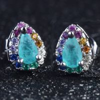 European And American New Personalized Fashion Inlaid Colorful Crystals Stud Earrings Colorful Zircon Lake Water Green Color Paraiba Pear-shaped Stud Earrings main image 3