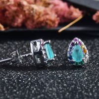 European And American New Personalized Fashion Inlaid Colorful Crystals Stud Earrings Colorful Zircon Lake Water Green Color Paraiba Pear-shaped Stud Earrings main image 4