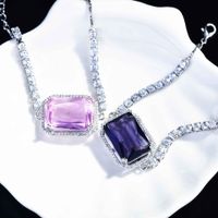 New Fashion Color Jewelry Simulation Argyle Pink Diamond Micro-inlaid Baguette Bracelet Female main image 1