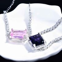 New Fashion Color Jewelry Simulation Argyle Pink Diamond Micro-inlaid Baguette Bracelet Female main image 5