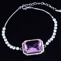 New Fashion Color Jewelry Simulation Argyle Pink Diamond Micro-inlaid Baguette Bracelet Female main image 4