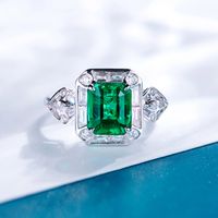 Nouvelle Bague Ouverte Rectangulaire En Tourmaline Émeraude À La Mode Bague En Zircon Incrusté main image 1