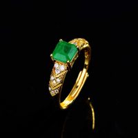 Tik Tok Live Stream Inlaid Imitation Natural Emerald Band Cotton Open Ring Square Ascutter Colored Gems Ring main image 1