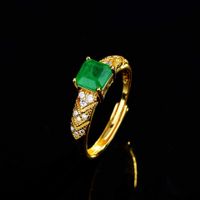Tik Tok Live Stream Inlaid Imitation Natural Emerald Band Cotton Open Ring Square Ascutter Colored Gems Ring main image 2