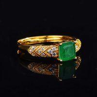 Tik Tok Live Stream Inlaid Imitation Natural Emerald Band Cotton Open Ring Square Ascutter Colored Gems Ring main image 4