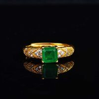 Tik Tok Live Stream Inlaid Imitation Natural Emerald Band Cotton Open Ring Square Ascutter Colored Gems Ring main image 5